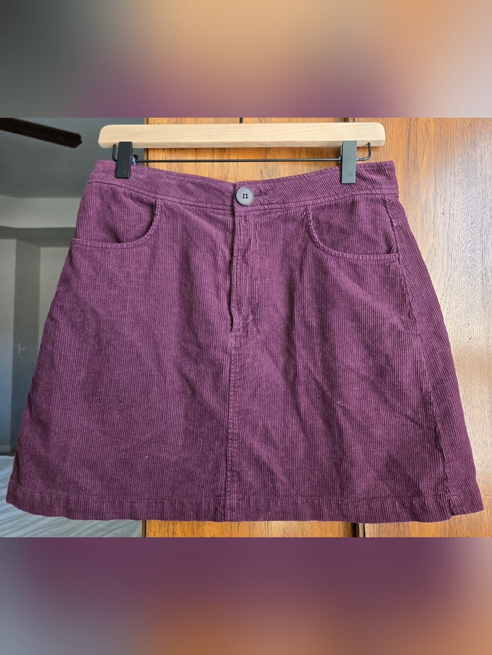 Zara Corduroy A-Line Skirt in Deep Plum